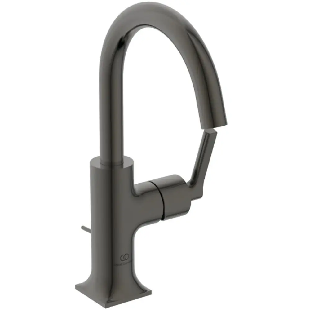 Waschtischarmatur in Magnetic Grey, mit geradem Auslauf und zwei Kreuzgriffen. Produkt von Ideal Standard, geeignet für Badezimmeranwendungen.